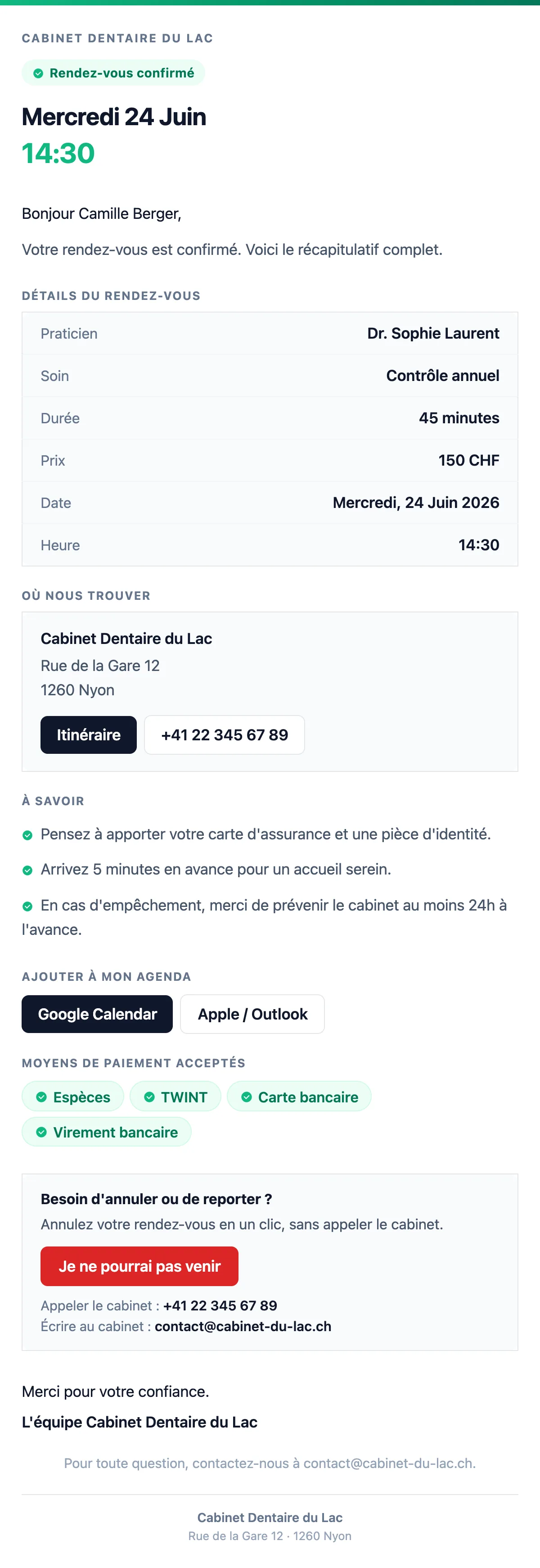Confirmation de rendez-vous